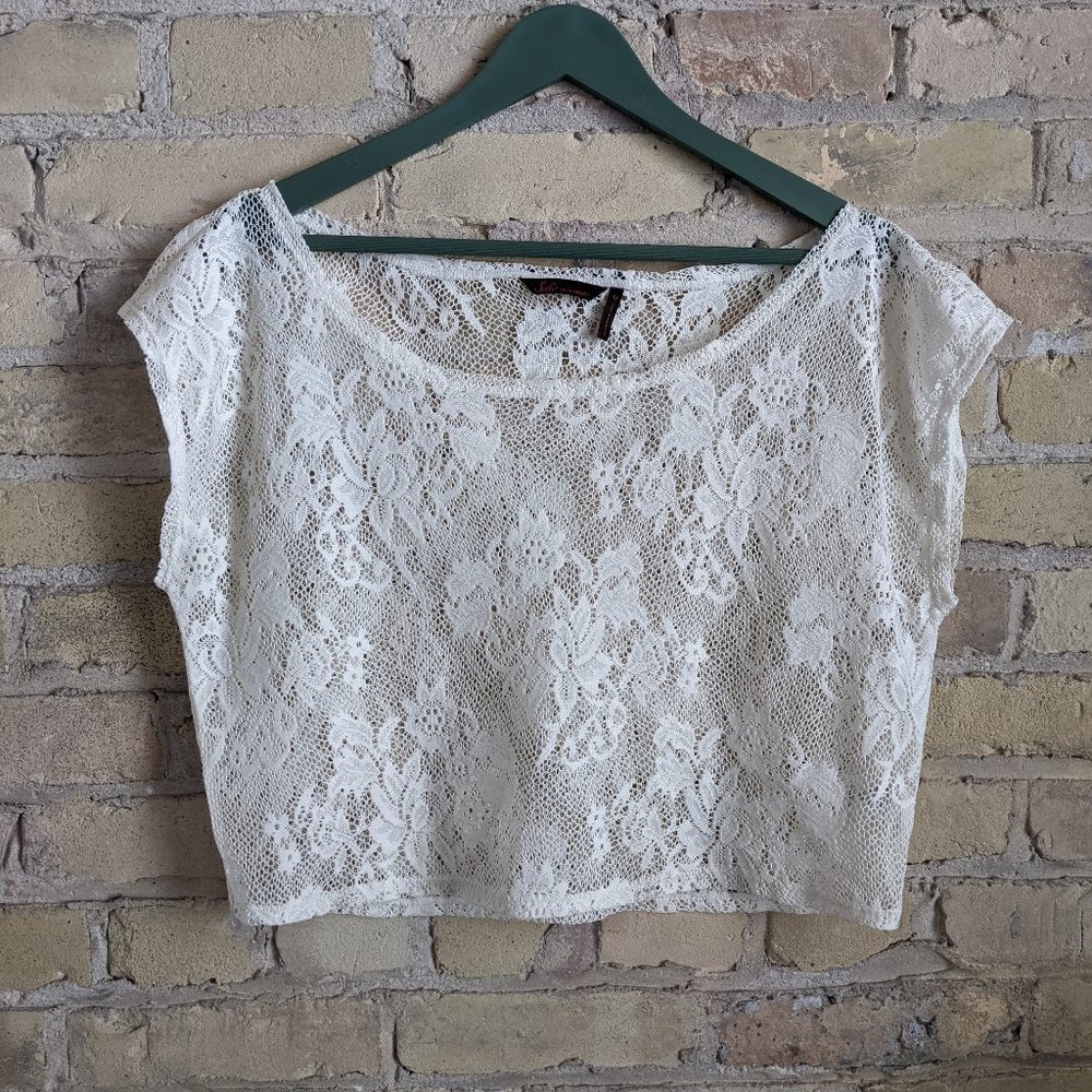 White Lace Off the Shoulder Crop Top